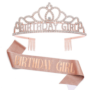 Reina Tiara aleación chapada en oro cumpleaños corona cristal boda fiesta suministros con diamantes de imitación regalos rituales correa de hombro - Product Image 6