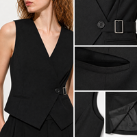 Veste sans manches en polyester, rayonne et élasthanne pour femme, style universitaire, écologique, coupe-vent, col en V profond, fluide, pour le bureau