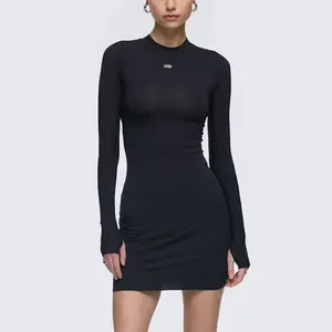 2024 Summer Women Mini Dresses Bodycon Fashion Black Long Sleeve Sexy Ladies Mini Dress