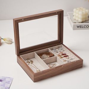 Wood Jewelry <b>Box</b> 21x15x5cm With Acrylic Lid For <b>Earring</b> Ring Storage Desktop Organizer - Product Image 1