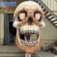 Grande décoration d'Halloween en forme de crâne gonflable, tête de squelette gonflable aux yeux de feu pour événements d'Halloween en plein air, accessoire effrayant pour la cour