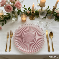 Assiette de présentation en verre rose cannelé de qualité supérieure, réutilisable, ronde, motif floral, pour restaurant et usage domestique quotidien