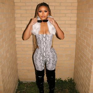Voikerdr Body Sexy con Estampado de Serpiente para Mujer, sin Tirantes, sin Mangas, Elástico, para Discoteca, con Cuello de Piel Sintética, Atuendo para Salir de Noche - Product Image 2