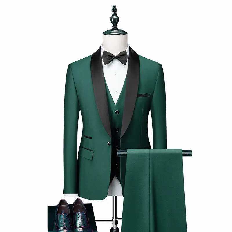 Fashion Wedding Tuxedos Groom Business Party Male Suit Slim Fit Blazer Formal Prom Clothes Men Green Suits