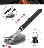 Brosse de nettoyage pour barbecue en acier inoxydable avec grattoir - Résistante à la chaleur et à la corrosion, argent pur, pour charbon de bois extérieur