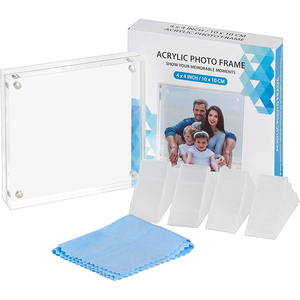 Cadre <span class=keywords><strong>photo</strong></span> pliable portable en acrylique transparent double face sans cadre de <span class=keywords><strong>4x4</strong></span> pouces avec support magnétique pour bureau - Product Image 5