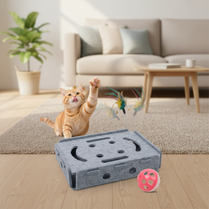 Özel Etkileşimli Kedi Oyuncakları - Tek Başına Oynamak İçin Hareketli Elemanlara Sahip Keçe Labirent Kutusu, İç Mekan Egzersizi ve Zihinsel Stimülasyon - Product Image 1