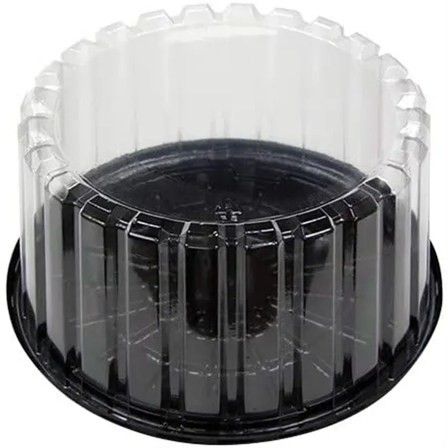 10インチラウンドプラスチックケーキコンテナシフォンケーキ使い捨て透明プラスチック、ブラックベースキャリーディスプレイ付き
