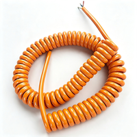 Kabel Spiral PU 3 Inti Oranye, Kabel Gulung Konduktor Tembaga, Kabel Daya Pegas Retraktil