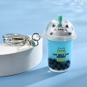 Quicksand clear Fruit Cat Sauce Snow Top <b>Cute</b> Kawaii Cup Pearl Milk Tea Sippy Cup Keychain <b>Keyring</b> - Product Image 5