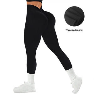 WOJIEER Dames V-rug Hoge taille Naadloze yogabroek Slanke sneldrogende sportlegging Butt-lifting Lange geribbelde fitnessbroek - Product Image 6