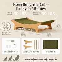 Grand lit-griffoir pour chat en bois, avec panneau à griffer en sisal, pour l'intérieur, robuste, fonction canapé, hamac et tapis de griffage