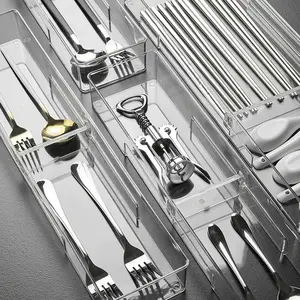 塑料可调分式抽屉储物组织器餐具和餐具储物盒，用于勺子叉子刀具