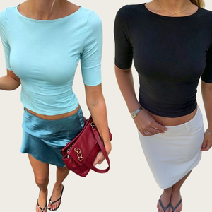 Camiseta de Manga 3/4 para Mujer, Cuello Redondo, Color Sólido, Modal, de Alta Calidad, Básica, Informal, de Verano, Tejida, Ecológica, Transpirable, Anti-UV - Product Image 1