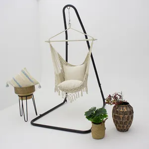 Kaliteli düşük fiyat avlu veranda taşınabilir asılı halat sandalye ile püsküller için kapalı açık hamak