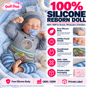 Doll Duo Custom 18 inch Full Body Silicone Reborn <b>Baby</b> Doll Gray Bear Top Blue Hat Pacifier Sleeping <b>Baby</b> <b>Christmas</b> Gift - Product Image 1