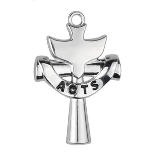 Dove Acts Cross Pendant with Holy Spirit Symbol in Silver