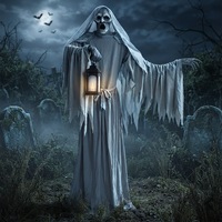 Décoration d'Halloween : Grand Zombie Tueur Électrique avec Capteur de Mouvement et Lanterne pour Décoration de Maison Hantée