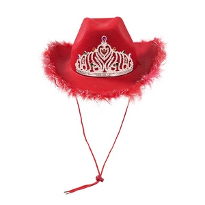 SOLPOP Chapeau de <span class=keywords><strong>cowboy</strong></span> western avec <span class=keywords><strong>grande</strong></span> couronne, accessoires de diadème, décoration de gemmes et bordure en plumes, pour cowgirl, idéal pour enterrement de vie de jeune fille - Product Image 5