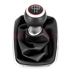 Volkswagen <b>Gear</b> Shift <b>Knob</b> Cover Black Leather Red Stitch 5 6 Speed Manual Transmission Upgrade Accessory - Product Image 1
