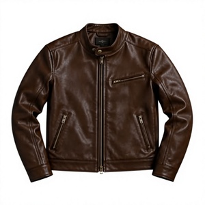 Blouson moto matelassé vintage unisexe en cuir PU marron, col mandarin, fermeture éclair, coupe classique, style hiver, ODM - Product Image 1