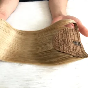 Factory Double Drawn Russian Wrap Around Ponytail Remy Human Hair Extension Straight Blonde Ponytails