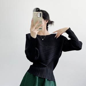 Camicetta Elegante da <span class=keywords><strong>Donna</strong></span> a Tinta Unita con Pieghe, Collezione Primavera 2026, Top a Strati con Collo Tondo e Maniche Lunghe, Slim Fit - Product Image 6