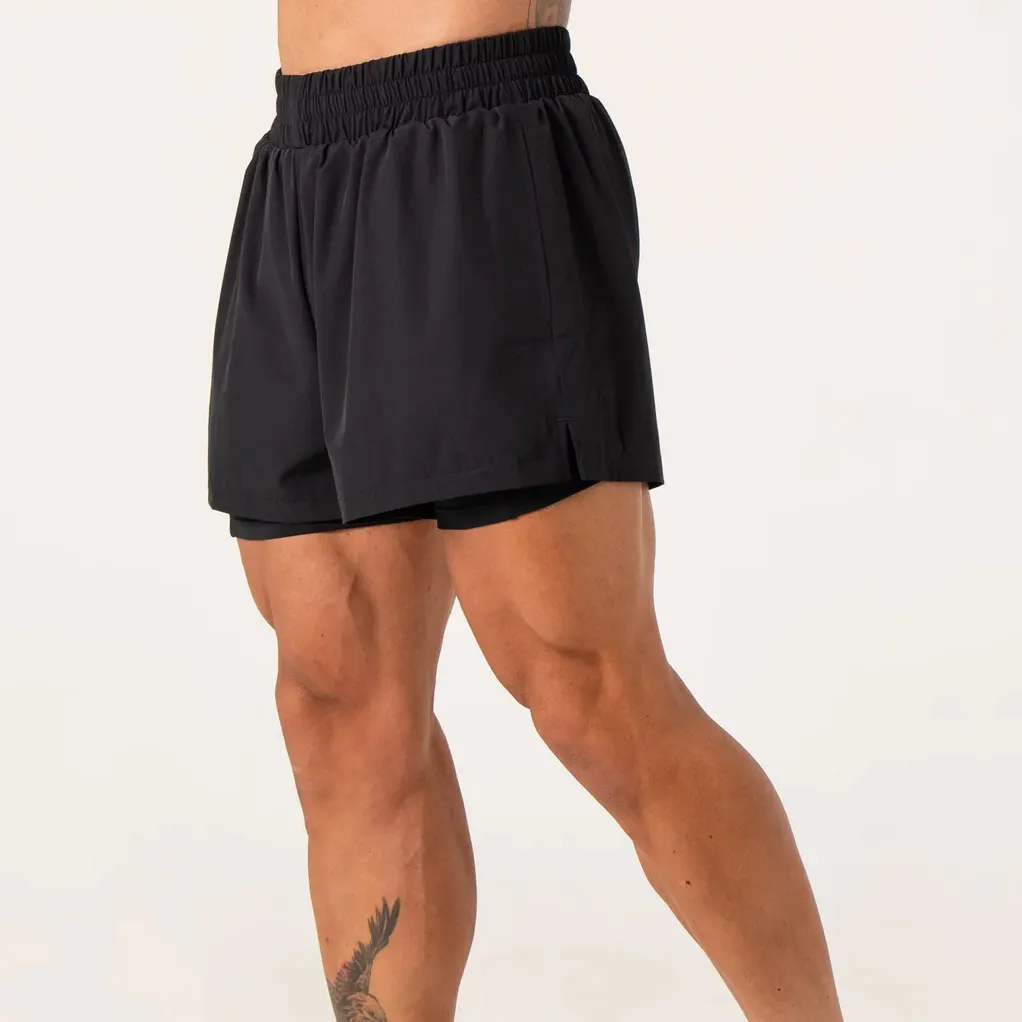 Moda moda Logo personalizzato in bianco ad asciugatura rapida allenamento sport 5 pollici uomo abbigliamento sportivo Fitness 2 in1 pantaloncini da allenamento per gli uomini