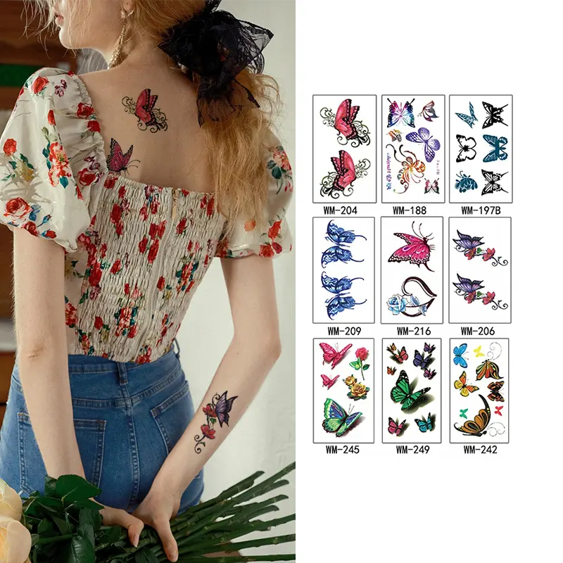 Hot Selling beliebte Mode Verfügbare Mädchen kleine Größe Schmetterling 3D Körper Tattoo Aufkleber wasserdichte Schmetterling temporäre Tätowierung