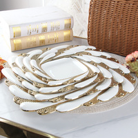 Service de table en porcelaine dorée de luxe, assiettes et bol à dîner, support à cupcakes à 3 niveaux, plateau de service divisé, vaisselle en céramique