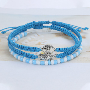 Joyería trenzada de playa de verano hecha a mano Boho tortuga olas <span class=keywords><strong>surf</strong></span> Shell encanto pie pulsera tobillo - Product Image 3
