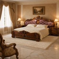 Lit double en bois massif de style chinois avec tête de lit en cuir, finition or noir, mobilier de chambre de luxe pour villa