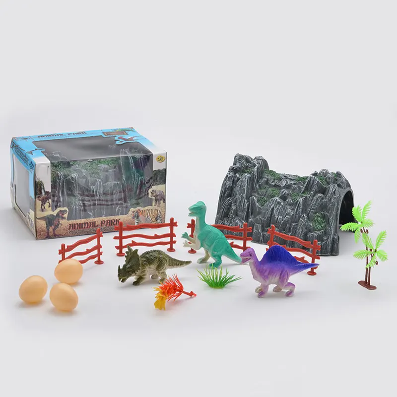 Anak-anak senang bermain dinosaurus set kecil tokoh mainan plastik dengan telur