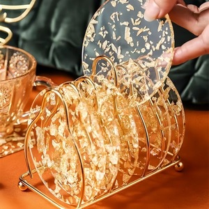 Acrylic Gold Foil Coaster Round Heat Insulating Home Use Resin Table Mat Nordic Style - Product Image 1