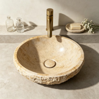 Vente en gros de lavabo sur mesure en marbre travertin beige naturel, grand lavabo pour salle de bain extérieure