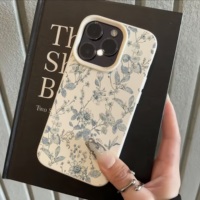 Coque de téléphone portable en TPU à motif floral bleu populaire, étui en cuir tendance, coque arrière pour iPhone 16 15 17 Air 18 Pro Max