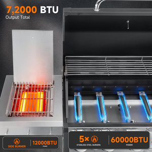 Газовый гриль на 6 конфорок с боковой горелкой, из стали с порошковым покрытием, на тележке, с высоким давлением пламени - Product Image 2