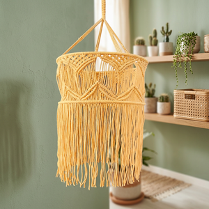 Lampe suspendue en macramé, style bohème, géométrique, avec pompons, décoration de plafond, décoration intérieure pour salon, décoration de la maison - Product Image 1