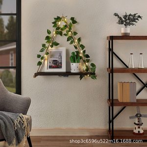 Nordic Style Triangular Wall <b>Shelf</b> With Led Lights And Vines Decorative For Living Room <b>Bedroom</b> - Product Image 2