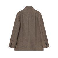Blazer en laine tissée marron pour femme, col montant, bouton unique, coupe ample, manteau vintage, veste à manches longues