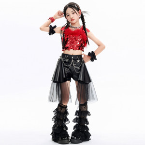 Costume de scène pour filles, jazz, hip hop, <span class=keywords><strong>danse</strong></span> de rue, imprimé numérique en polyester - Product Image 3