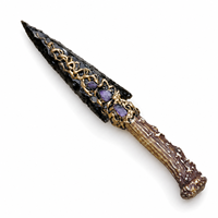 Ponceau artisanal en obsidienne noire avec runes, 19 cm, couteau décoratif en pierre, objet de collection