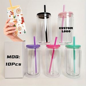 Vaso de Plástico Transparente de Doble Pared de 16 oz con Logotipo Personalizado, Brillantina, Orificio Preperforado, Tapas de Bambú y Pajitas, Vasos Tipo Bola de Nieve para DIY - Product Image 1