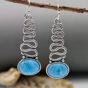 Orecchini Pendenti Lunghi a Onda con Fiore Blu per Donne, Stile Bohémien, Accessori per Orecchie da Indossare Ogni Giorno - Product Image 1