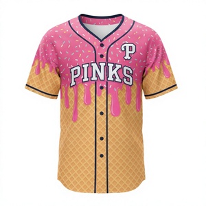 Camiseta de Béisbol Rosa con Cuello en V, Manga Corta, Unisex, Diseño de Hielo con Estampado Completo en la Parte Delantera, Corte Regular para Adultos, Transpirable, de Poliéster, de Secado Rápido - Product Image 1
