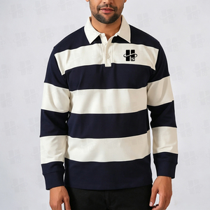 Vente en gros OEM – Nouveau polo de rugby à manches longues pour homme, rayé, décontracté, col chemise, en coton, maillot de rugby personnalisé - Product Image 3