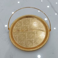 Grand plateau de service rectangle en miroir doré, plateau de table arabe moyen-orient, ensemble de plateaux marocains avec poignée en métal