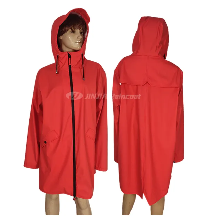 High quality windbreaker polyurethane raincoat women's waterproof rubber pu slicker rain jacket