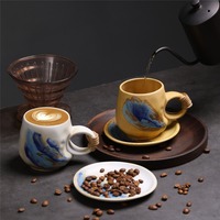 MSH nouveau arrivé 300ml Vintage rétro émaillé four changement poterie tasse à café et soucoupe ensemble