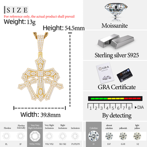 Vintage Christian Jewelry Hip Hop Mens <strong>Gold</strong> Plated 924 Sterling Silver VVS Moissanite Diamond Iced Out Triple <strong>Cross</strong> <strong>Pendant</strong> - Product Image 6